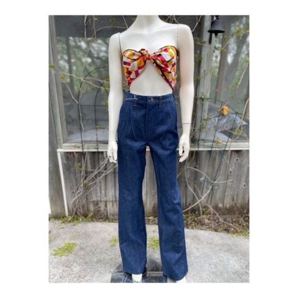 1970s Wrangler High Waist Denim Jeans Pleat front Straight leg Dark Wash 29x34 - Picture 2 of 13